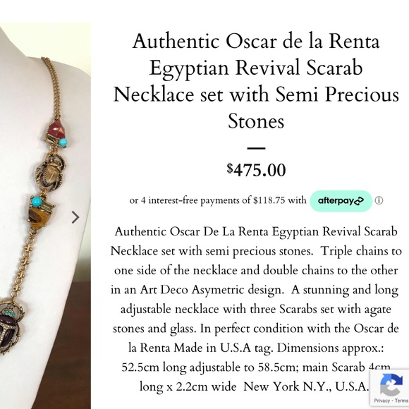 Oscar de la Renta Scarab Necklace Egyptian Semi Precious Vintage - Picture 10 of 12
